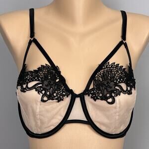 Victoria’s Secret Luxe Lingerie Dragon Lace Unlined Balconet Bra Size 34D Black